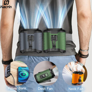 Waist Fan 10000mAh Portable Waist Clip Fan with Power Bank USB Rechargeable Hanging Neck Fan Wireless Outdoor Waist Belt Fan