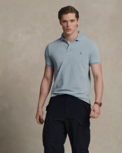 Polo Ralph Lauren Men Custom Slim Fit Indigo Mesh Short Sleeve Polo Shirt