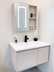 43cm Cream Aluminum Bathroom Sinks Cabinet Basin Set  Lavatory Sink with Mirror Fcuacet