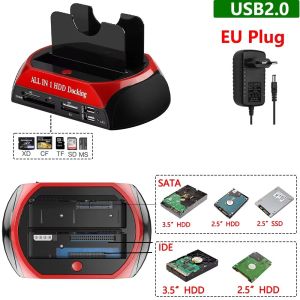 10 IN 1 Dual-bay Hard Drive Station USB3.0 5Gbps HDD Docking Station with 12V 3A Power Adapter for 2.5/3.5 Inch HDD/SSD TF Card