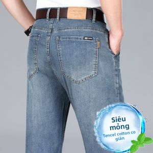 Quần Jeans Denim Xám Đen Rộng Cho Nam Mùa Thu Mẫu Mới Quần Jeans Nam Phong Cách Công Sở Thường Ngày Cạp Cao Dài Đến Mắt Cá Chân Dày