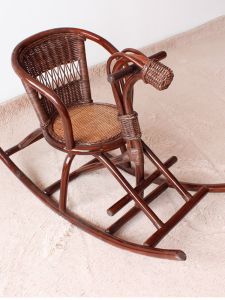 Plant Rattan Hand-Woven Childrens Trojan Childrens Rocking Chair Small Wooden Horse Rocking Horse Baby Childrens Fun Toys