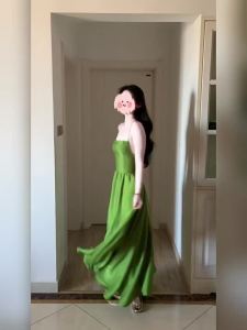 CHANGTONG | Vintage Unique Beautifully Puff Sleeve Cinch-Waist Resort Style Green Maxi Dress