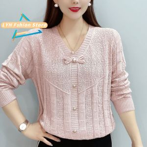 Hollow Long-sleeved Knitted Blouse for Women & V-neck Sweater: A New Fashion All-match Loose Top