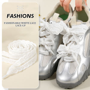 2 Pairs White Ruffle Hollow Lace Shoelaces DIY Decorative Flat Shoe Strings Fashion Versatile Laces for German Trainers &Flats
