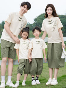 New Chinese Style Family Matching Summer Clothes Set for Three to Four People Cotton T-Shirts for Father Mother And Children