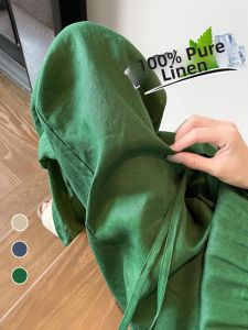 Green Linen Wide Leg Trousers Slim Hang Sensation Lazy Style
