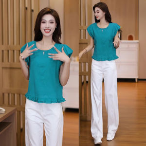 YOUFAN | Fashionable Floral Trim Loose Fit Shirt