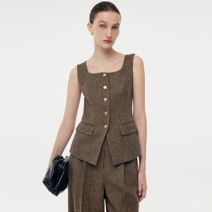 Gloria | Washable Wool Womens Short Coat with Square Neck Vest