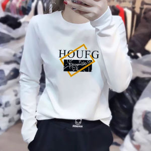 เสื้อยืดคอกลมแขนยาวผ้าฝ้ายแท้สำหรับผู้หญิง ทรงเข้ารูป แฟชั่นฤดูใบไม้ร่วง 2024 เสื้อเชิ้ตชั้นในสีขาว เสื้อผ้าทำงานสไตล์เกาหลี