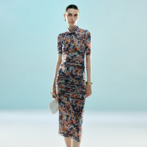 Zia Zhang Floral Print Cheongsam Dress Thin Summer Short Sleeve Womens Dress New Chinese Style High End Personality Skirt