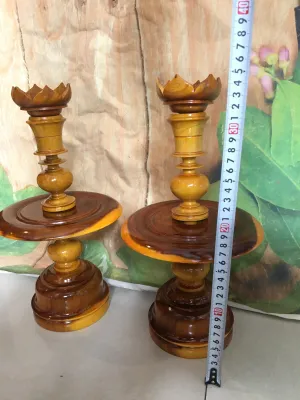 Cặp Chân đèn gỗ cao 34cm thờ cúng ban thờ gia tiên