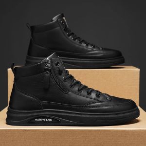 Giày Thể Thao Nam Chất Liệu PU Kiểu Dáng Thời Trang 2024 Thoải Mái Da Mềm Cổ Cao Khóa Kéo Bên Lót Lưới