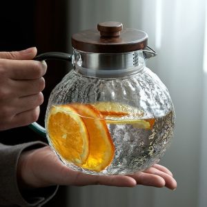 Glass Water Pitcher with Bark Pattern Handle Cold Drink Container