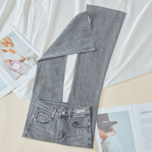 Light Grey High Waist Skinny Jeans Womens Summer Thin Bell Bottoms Distressed Design Nine Points Pants Cotton Stretch Denim