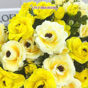Cụm Hồng 7 Bông dài 31cm Bó Hoa Cắm Điểm Trang Trí Cưới. Hoa Lụa Decor