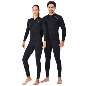 [Warrior2] Dive sail 2mm Premium sut menyelam untuk lelaki wanita seluar seluar Split body jacket-pants Neoprene Swimwear black keep Warm Black
