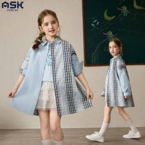 Ask Junior | Spring New Campus Style Plaid Color Block Shirt Dress