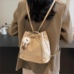 Korean Style Easiest for Match College Students Class Backpack Bags Female 2024 Autumn New Arrival Maillard Retro Work Clothing Bucket Bag