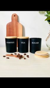 VIN HITAM - Toples Kaca Hitam Tutup Kayu 200 ml - Tempat Bumbu Kopi Teh Gula
