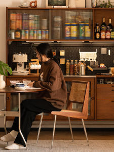 Retro Solid Wood Dining Sideboard Integrated Coffee Operation Table Tea Water Cabinet Kitchen Storage Organizer