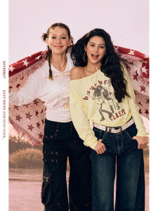 Vintage Band Style Soft Rayon Cross-Shoulder Waist T-Shirt