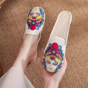 Soft Bottom Embroidered Slip-On Shoes Womens Ethnic Style Flat Sandals Anti-Slip Comfortable Casual Flats for Daily Wear
