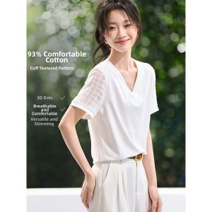 MOHANYIMEI | Patched Design V-Neck T-Shirt