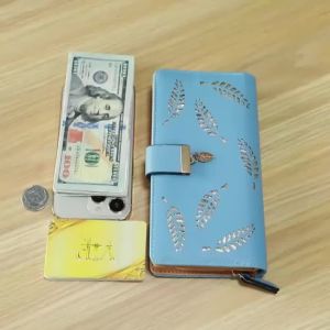 Women Wallet PU Leather Purse Female Long Wallet Gold Hollow Leaves Pouch Handbag For Women Coin Purse Card Holders Clutch