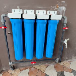 4 Stages 20" Slim Type Blue Water Filter Standard Set for Deepwell with Bypass Fittings - 3/4" NPT