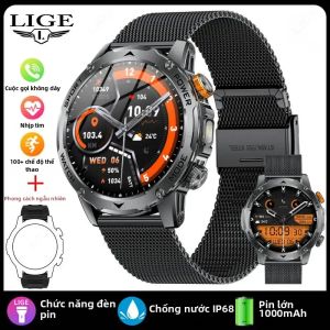 LIGE | Đồng Hồ Thông Minh Ngoài Trời LIGE Dành Cho Nam Với Pin 1000mAh Hỗ Trợ Gọi Bluetooth Chống Nước Theo Dõi Thể Dục Màn Hình AMOLED Lớn 1.7 Inch