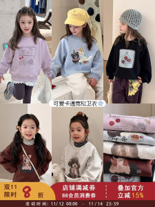 Thickened Warm Loose Childrens Sweatshirt Cute Cartoon Print Autumn Winter Kids Clothing Casual Style Girls Fashionable Top