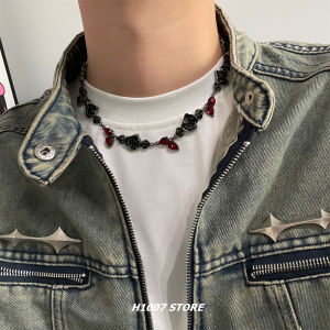 Dark Style Rose Ruby Patchwork Clavicle Chain Mens Hip Hop Style Necklace Accessories Niche Design Womens Necklace