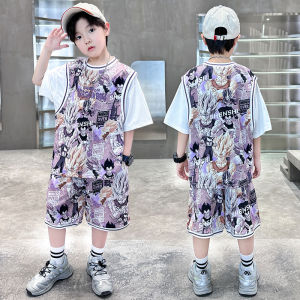 Kids Basketball Uniform Set Boys Summer Sports Cartoon Anime Quick Dry Breathable Training Clothes Youth Trendy Fitness Fan Gear