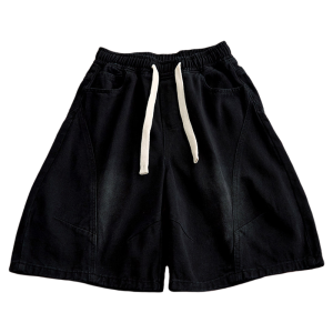 ZHUOCAN | Black Slant Loose Five-quarter Shorts High Street Punk Chic & Cleanfit
