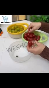 WESHOP88 1pcs One-handed Portable Drain Basket Double-layer Household Multifunctional High-value Fruit And Vegetable Washing Basin Basket