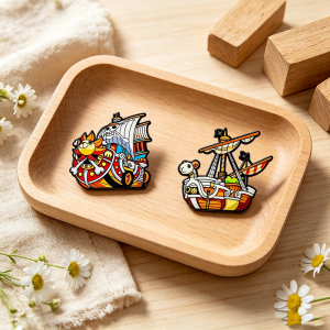 Bandai | 2pcs Anime Pirate Ship Thousand Sunny & Going Merry Enamel Pins Set Metal Brooch Badge Cartoon Lapel Pin for Clothing Accessory