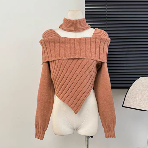 Pure Desire Square Collar Long Sleeve Womens Knitted Sweater Autumn Winter Irregular Design Neck Hanging Top Quality Inner Wear