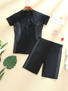 plus Size Swimming Suit Womens Short Sleeve Two Piece Flat Angle Five Pants Conservative Slimming Belly Covering Student Sports Hot Spring Swimming Wear