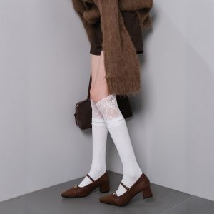 Weekend Picnic Slimming Lace Edge Patchwork French Elegant Vintage Style Leggings Socks for Women Autumn Season Made in China