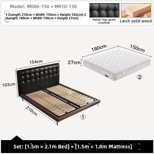 Vintage Style Solid Wood Leather Soft Back Bed 1.8m