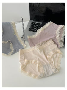 Ice Silk Underwear Summer Simplicity Lace Lace Ice Silk Underwear Female Plaid Breathable Mid Waist Young Adult Student Briefs