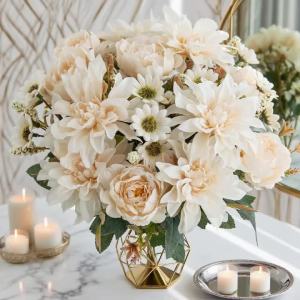 Artificial Flowers Silk Dahlia Rose Festival Home Room Table Garden Arch Wall Wedding Bridal Bouquet Autumn Decora Yard Diy Gift