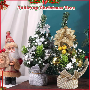 Vixplorn Mini Tabletop Artificial Christmas Tree with Ribbon Bow and Ball Ornaments Decorations 20CM Mini Christmas Tree Christmas Gift