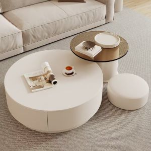 Italian Minimalist round Rock Surface Coffee Table Luxury Sensation Living Room Home Use Small Size New Model Shape Placement