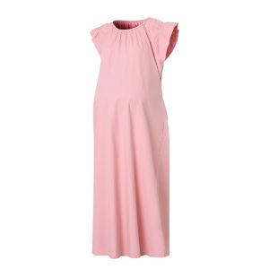 Comfortable Long Loose Maternity Dress Green round Neck Sleeveless Cotton Linen Flyaway Sleeve Gown for Pregnant Women