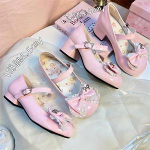 Cute High Heel Mary Janes round Toe Original Design Sweet Lolita Shoes Dreamy Rabbit Flower Bud Fashionable Womens Footwear
