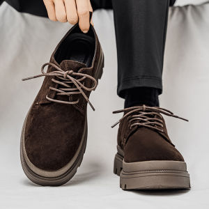 Brown Fleece Martin Boots Low Help Thick Bottom Heightened Mens Casual Leather Shoes Business Formal Workwear Footwear
