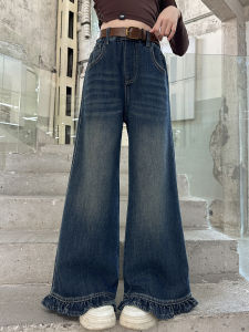 MPW | Girls Wide Leg Jeans Spring Autumn Fashionable Childrens Clothing Elastic Waist Pure Color Casual Kids Outfits Midi Maxi Kids