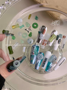Chinese Style Jade Safety Buckle Nail Art Decorations Lucky Bamboo Design Green Emerald Color New Year DIY Nail Accessories
